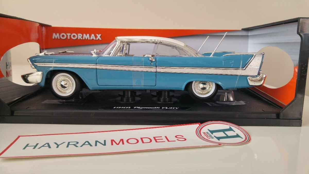 1958 Plymouth Fury Hard Top motormax diecast metal model maket araba hayranmodels 118 scale vintage car model dekorasyon hediye decor dekor blue mavi 6 (1)