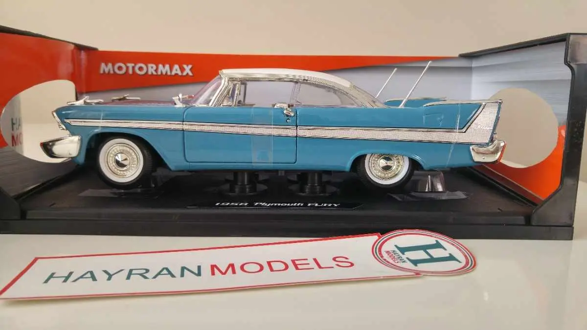 1958 Plymouth Fury Hard Top motormax diecast metal model maket araba hayranmodels 118 scale vintage car model dekorasyon hediye decor dekor blue mavi 6 (1)