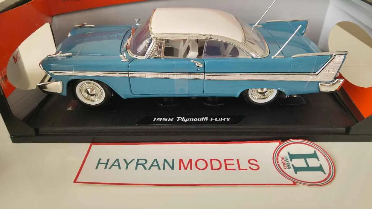 1958 Plymouth Fury Hard Top motormax diecast metal model maket araba hayranmodels 118 scale vintage car model dekorasyon hediye decor dekor blue mavi 6 (1)